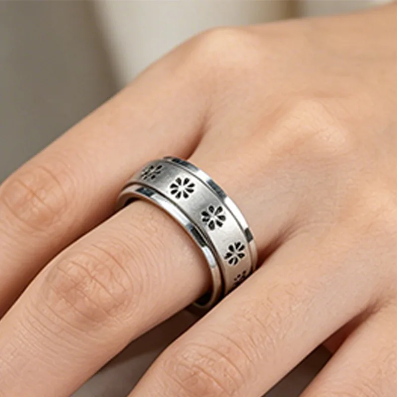 Wholesale Non Tarnish Couple Rings Celtic Spinner Fidget Rings Anxiety Stainless Steel Flower Rings for Women Adjustable Ring view 3
