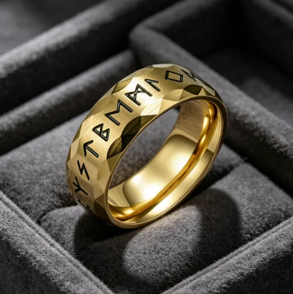 Hiphop Vintage Stress Relief Fidget Ring Rune Amulet Letters Men Rings Gold Stainless Steel Spinning Rotating Viking Finger Gift view 2