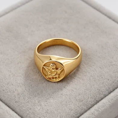 Elegant Fashion Stainless Steel Women's Finger Ring Glossy Rose Flower Pattern with High Polish 18K Gold Plating for Weddings view 2