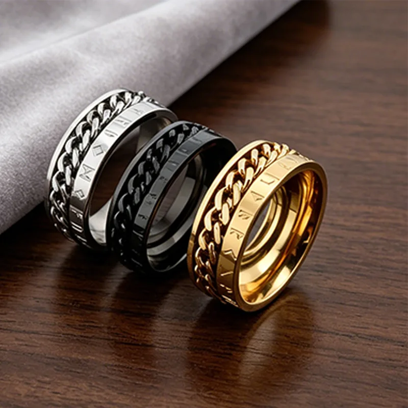 Viking Spinner Chain Ring Stainless Steel Luminous Norse Style Men Rings Stainless Steel Stress Spinning Rotary Ring view 2