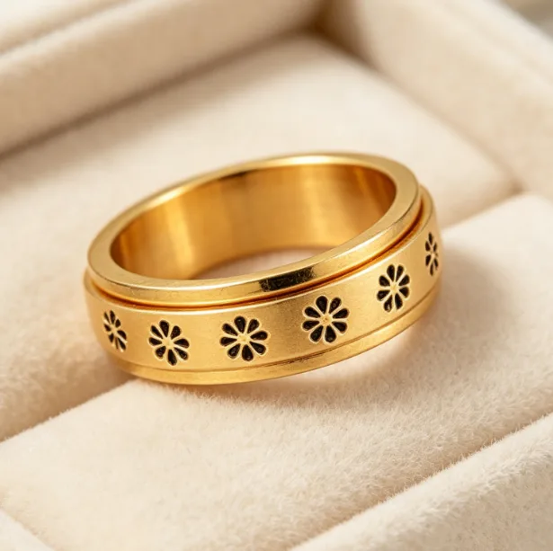 Wholesale Non Tarnish Couple Rings Celtic Spinner Fidget Rings Anxiety Stainless Steel Flower Rings for Women Adjustable Ring view 2