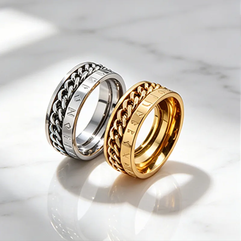 Viking Spinner Chain Ring Stainless Steel Luminous Norse Style Men Rings Stainless Steel Stress Spinning Rotary Ring