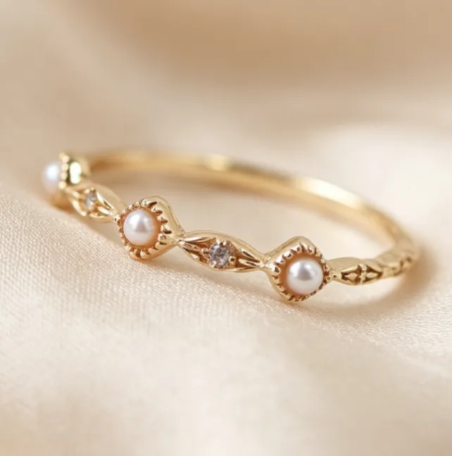 Alloy Gemstone Pearl Rings Vintage Rings for Women Designer Rings Engagement & Anniversary Fashion Non Tarnish Gold Plated Inlay