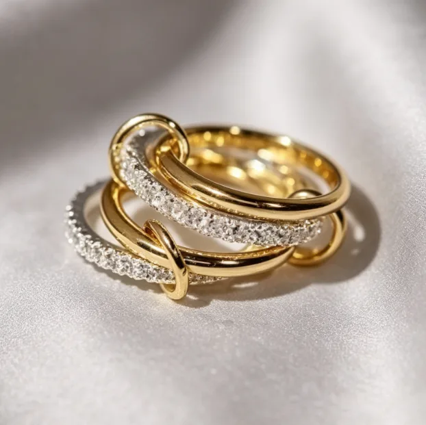 18k Gold Plated Rings Stainless Steel Rings for Women Vintage Rings Cubic Zirconia Gemstone Stainless Steel
