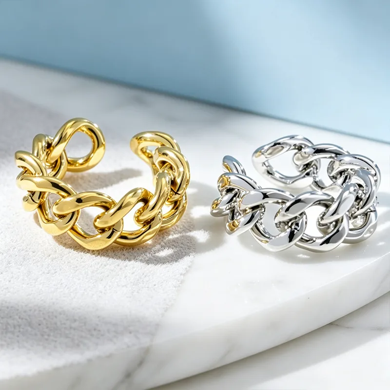 Adjustable Geometry Chain Rings Stainless Steel Couple Rings for Women Oval Cluster Designer Rings in Gold Silver for Gift view 2