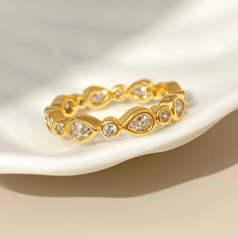 18k Gold Plated Rings Stainless Steel Rings for Women Vintage Rings Cubic Zirconia Gemstone Stainless Steel Fashionable Style