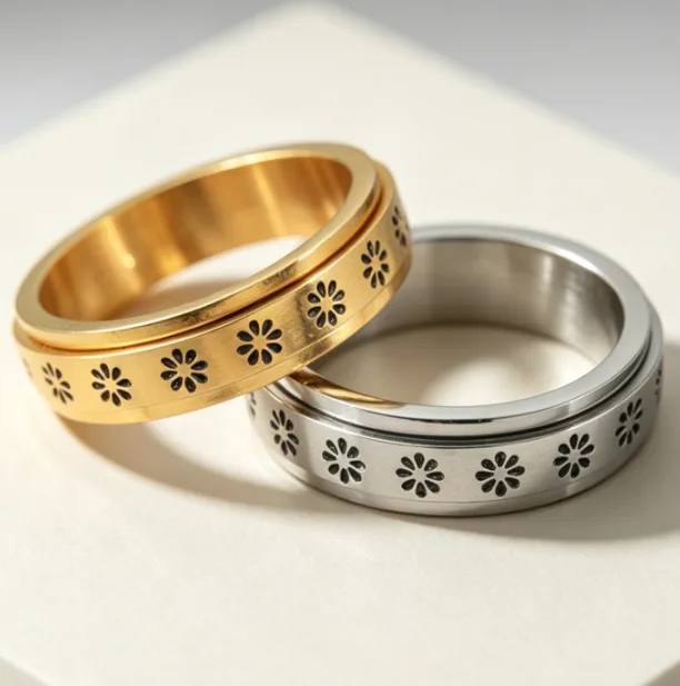 Wholesale Non Tarnish Couple Rings Celtic Spinner Fidget Rings Anxiety Stainless Steel Flower Rings for Women Adjustable Ring