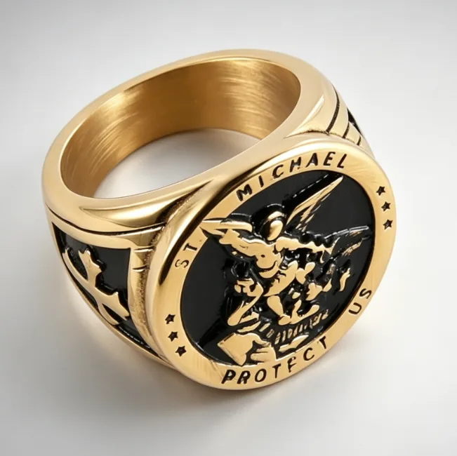 Greek Mythology Crusader Cross Ring Designer Rings Hip Hop Rings Stainless Steel Men Ring Vintage Rings Punk Angel Pattern view 2