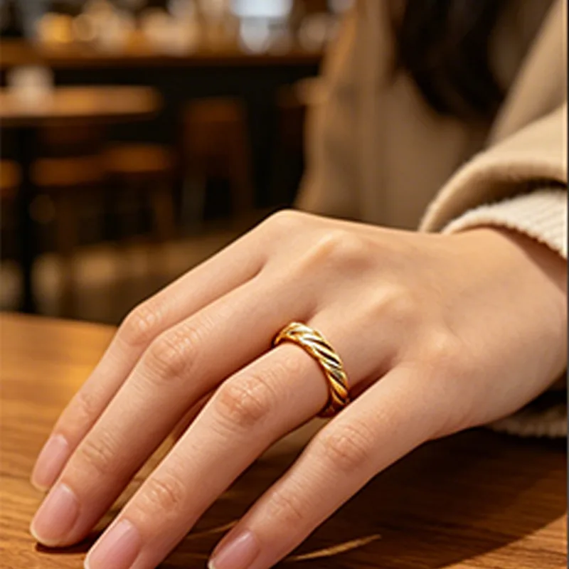 Hip Hop Wheat Pattern Rings Stainless Steel 18K Gold Plated Non Tarnish Adjustable Rings for Women Men Designer Rings view 2