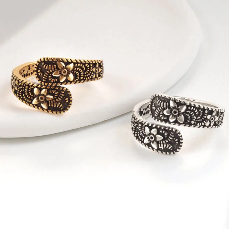 18k Gold Plated Rings for Women Vintage Rings Gemstone Copper Alloy Fashion Rings Trendy Engraved Adjustable Anniversary Gift