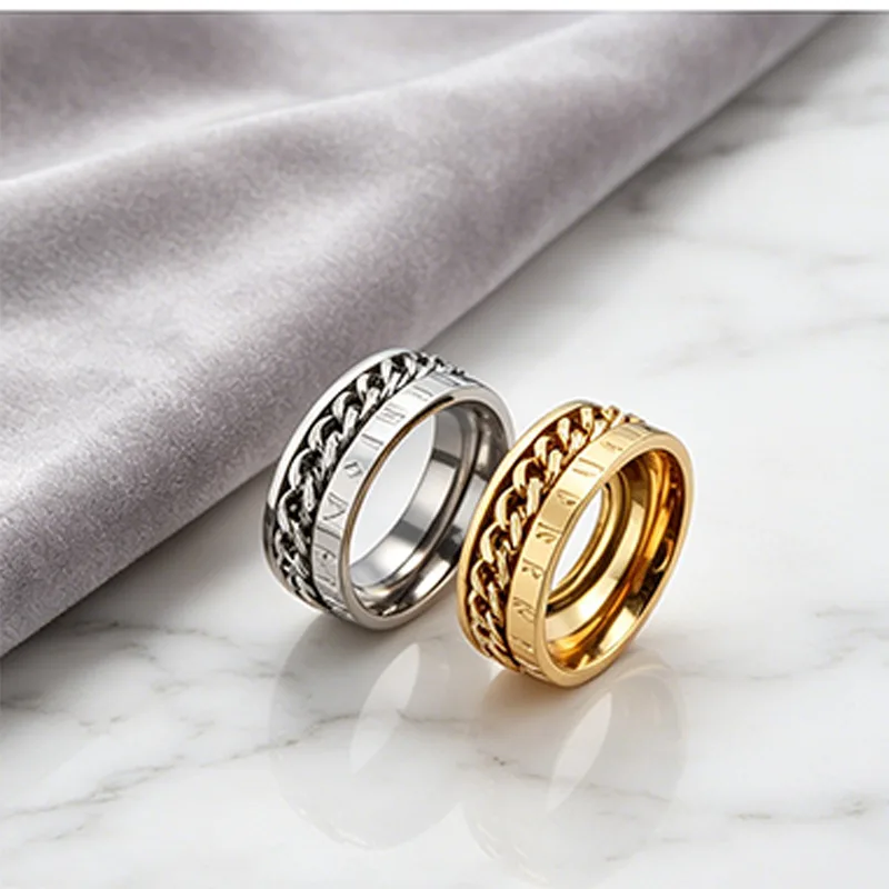 Viking Spinner Chain Ring Stainless Steel Luminous Norse Style Men Rings Stainless Steel Stress Spinning Rotary Ring view 3