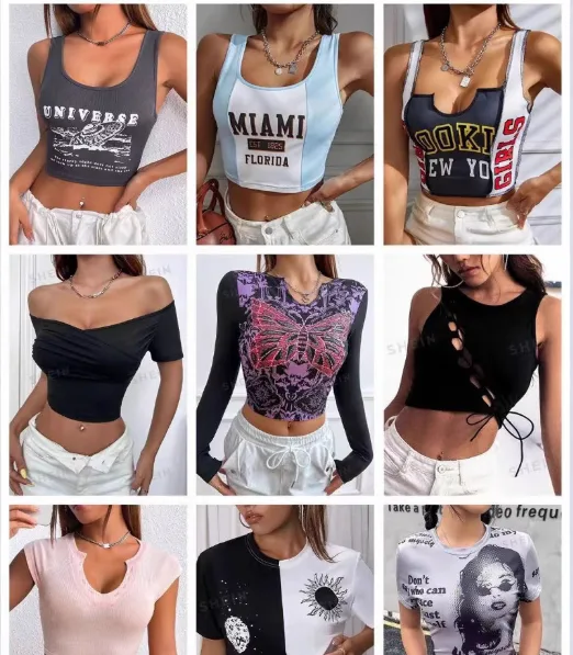 Wholesale Cotton Women Tank Tops Sexy Mixed Style Hot Girl T‑Shirts Direct Manufacturer Supply view 2