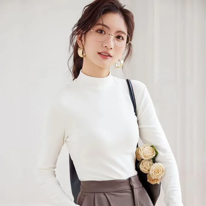 Women Autumn Winter Dralon Thermal Base Layer Slim Solid Long Sleeve Elegant Top view 2