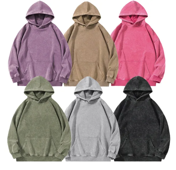 360g Milk Silk Batik Washed Distressed Hoodie Drop Shoulder Loose Sweatshirt