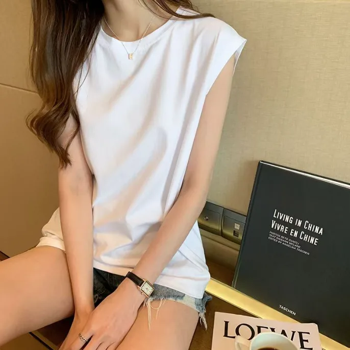 Women Summer Sleeveless Tank Top Loose Lazy BF Style Black Casual Vest view 2