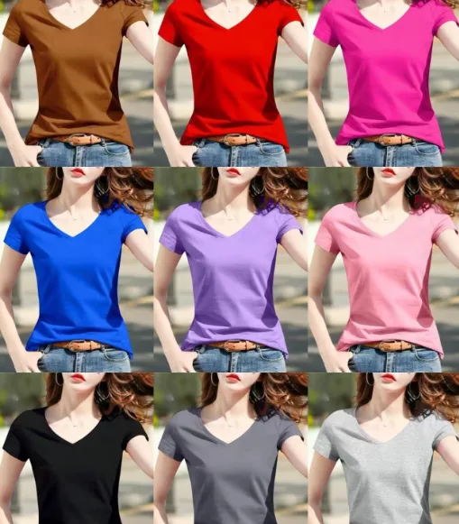 Y2K Deep V Neck Solid Basic Slim Short Sleeve Hot Girl T‑Shirt In Stock view 3