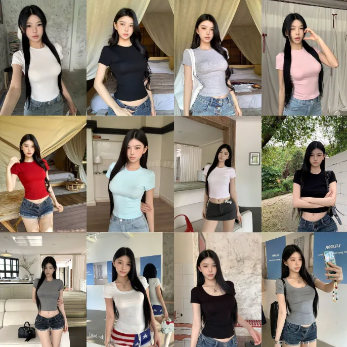 Wholesale Women’s Solid Color Slim‑Fit Short‑Sleeve T‑Shirts Collection, Summer Basic Casual Base Layer Tops for Bulk Sale
