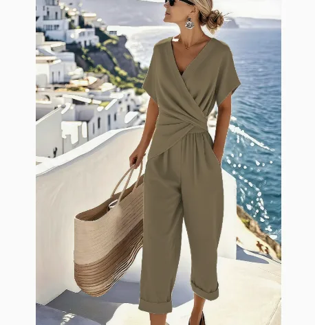 Women’s Summer New Arrival, European American Style Solid Color Irregular Short Sleeve Two‑Piece Outfit view 3